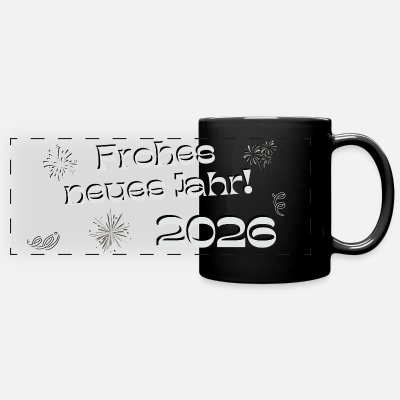 Happy New Year 2026 silver text decorative - Full Colour Panoramic Mug - black