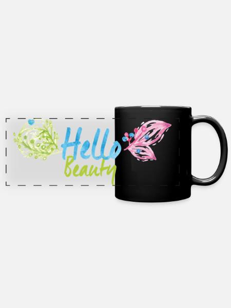 Hello Beautiful - Panorama-Tasse farbig - Schwarz