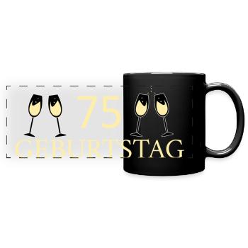 75.Geburtstag 75 Jahre - Panorama-Tasse farbig - Schwarz - Vorne