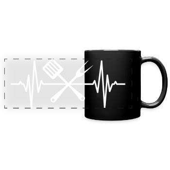 Kochlöffel Herzschlag - Panorama-Tasse farbig - Schwarz - Vorne