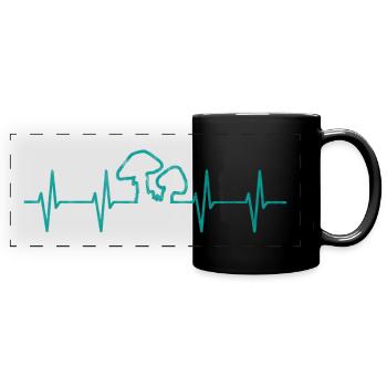 Chasseur éponge avec cèpe - Champignon, Champignon - Mug panoramique uni - noir - Devant