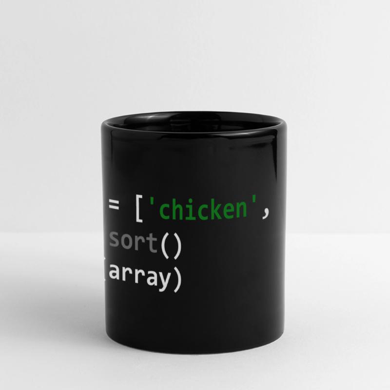 Das Huhn oder das Ei Programmierer-Code Panorama-Tasse farbig