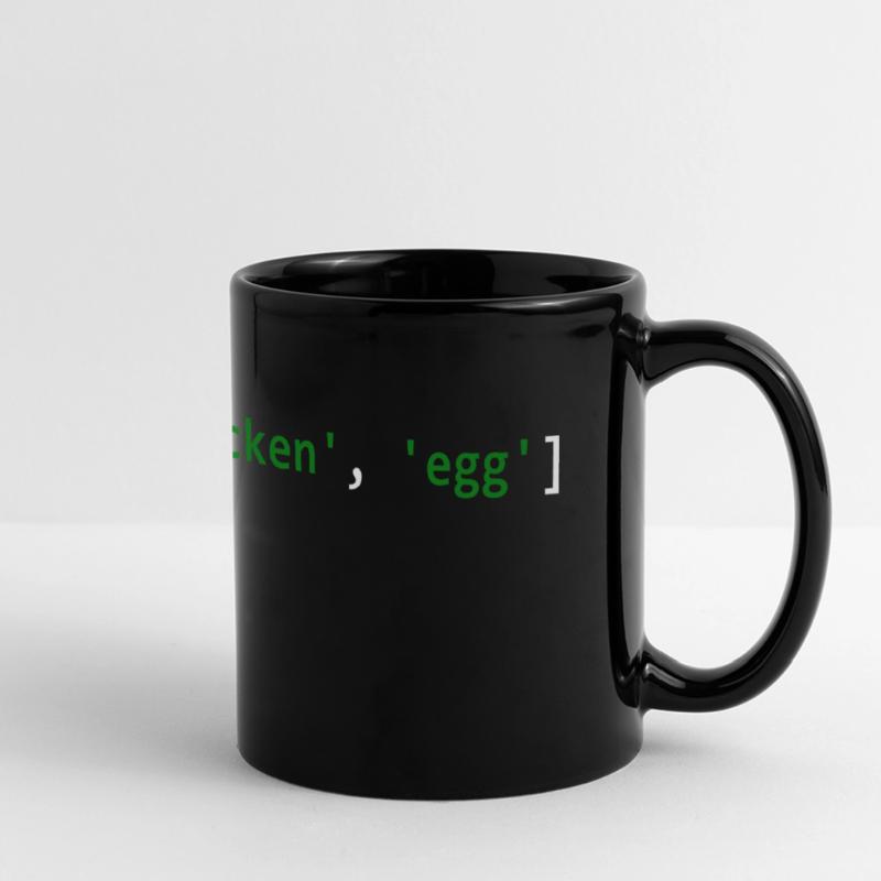 Das Huhn oder das Ei Programmierer-Code Panorama-Tasse farbig