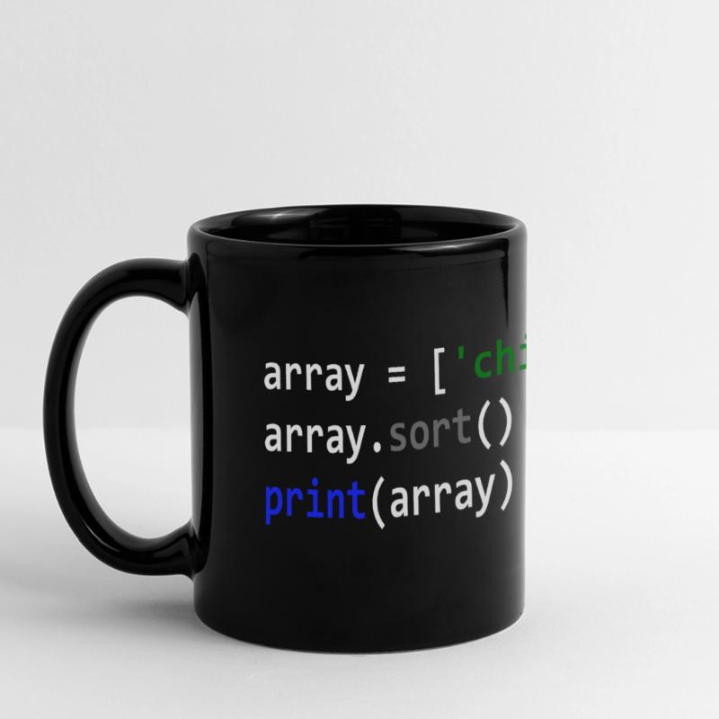 Das Huhn oder das Ei Programmierer-Code Panorama-Tasse farbig