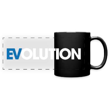 Elektrisch - E Auto - Evolution - Spruch - Panorama-Tasse farbig - Schwarz - Vorne
