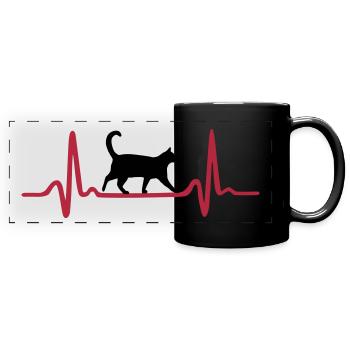 Cat & Heartbeat, Heart - Mug panoramique uni - noir - Devant