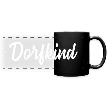 Dorfkind Spruch lustiges Geschenk - Panorama-Tasse farbig - Schwarz - Vorne