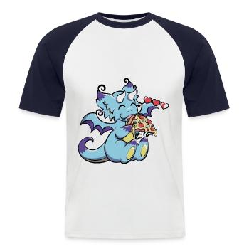 Blue Gaming Dragon - Pizza is Life - T-shirt baseball manches courtes Homme - blanc/marine - Devant - Nik (191cm)