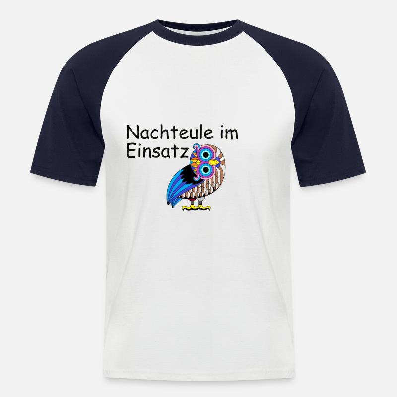 Nachteule im Einsatz - Männer Baseball-T-Shirt - Weiß/Navy