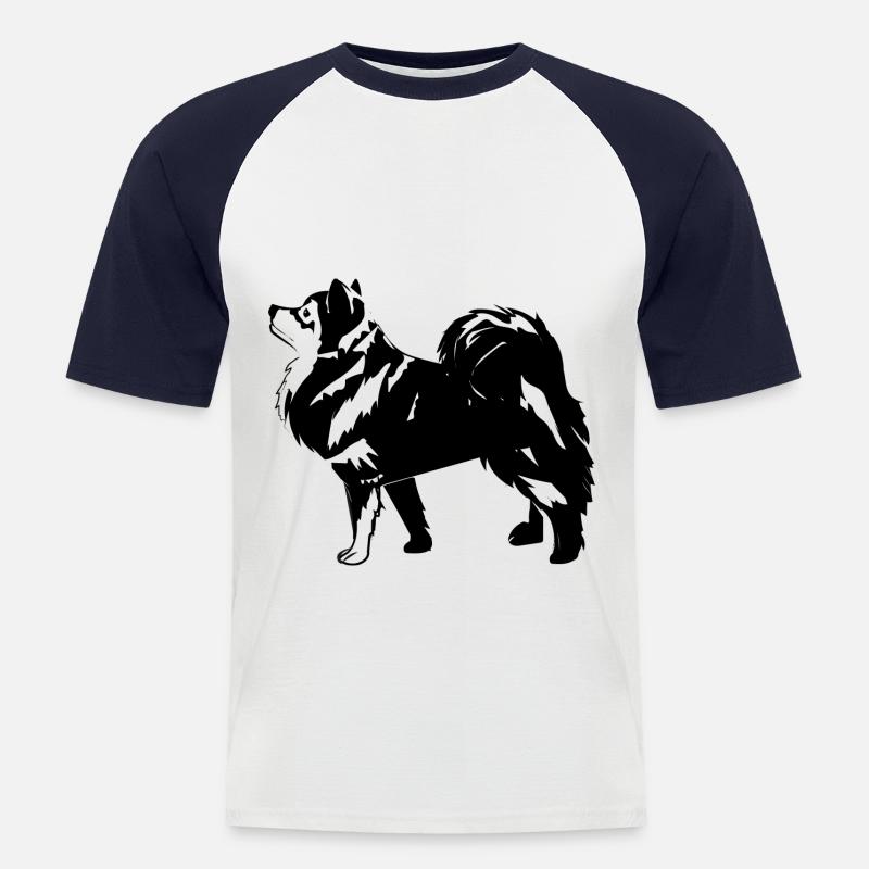 Finnischer Schoßhund im Profil - Männer Baseball-T-Shirt - Weiß/Navy