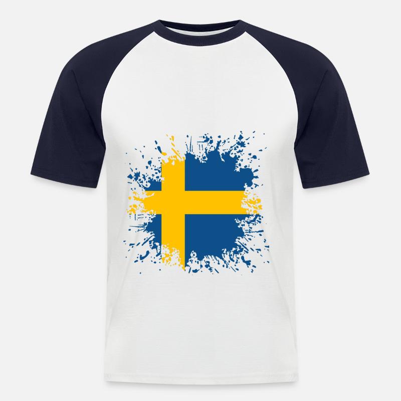 Schweden Flagge Farbspritzer - Männer Baseball-T-Shirt - Weiß/Navy