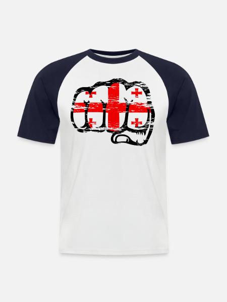 Georgia flag fist used - Men's Baseball T-Shirt - white/navy