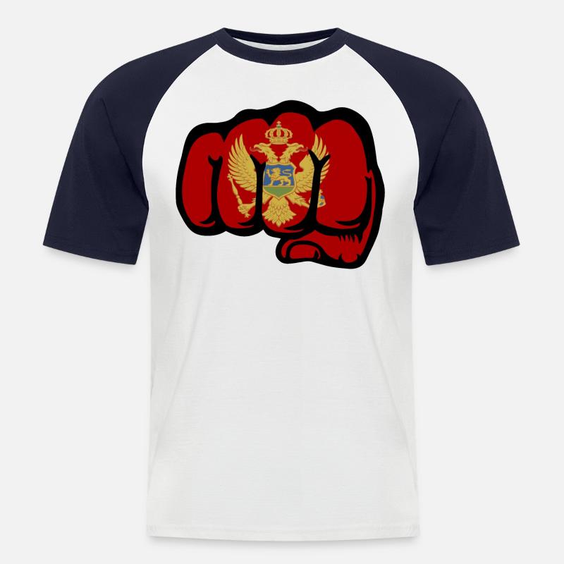 Montenegro Flagge Faust - Männer Baseball-T-Shirt - Weiß/Navy