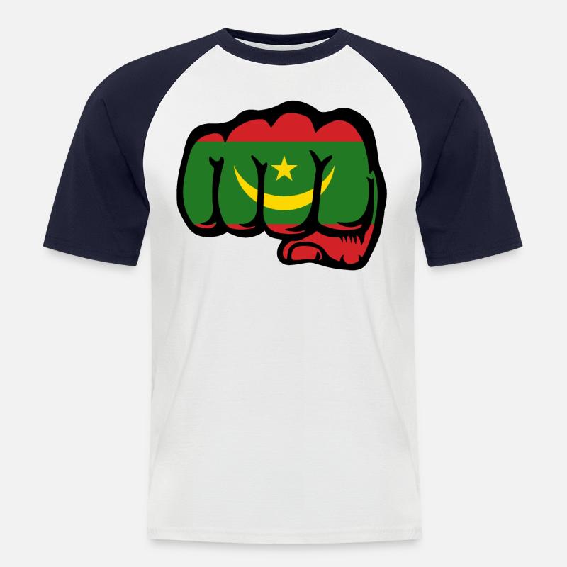 Mauretanien Flagge Faust - Männer Baseball-T-Shirt - Weiß/Navy