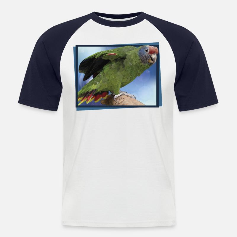 Der Rotschwanzpapagei - Männer Baseball-T-Shirt - Weiß/Navy
