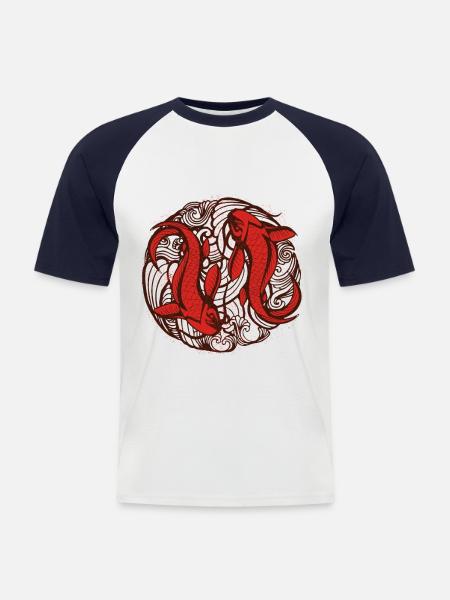 Japanese red fish - Men's Baseball T-Shirt - white/navy