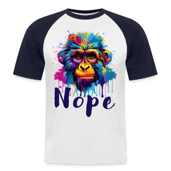 Affe - Nope - Nein - Ist mir egal - Männer Baseball-T-Shirt - Weiß/Navy - Vorne - Nik (191cm)