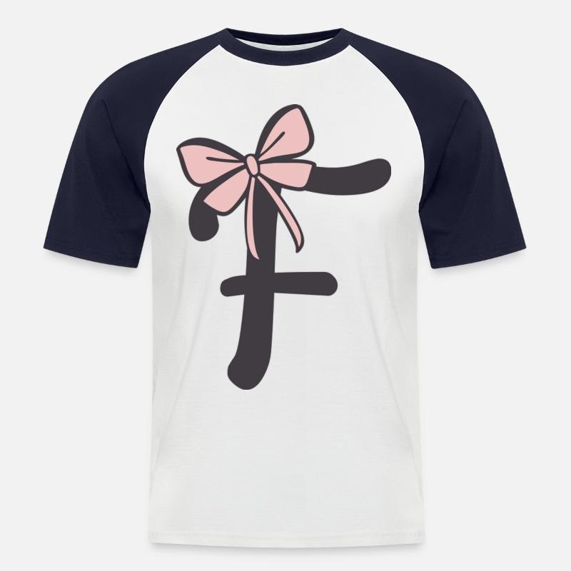 Anfangsbuchstabe F Schleifchen - Männer Baseball-T-Shirt - Weiß/Navy