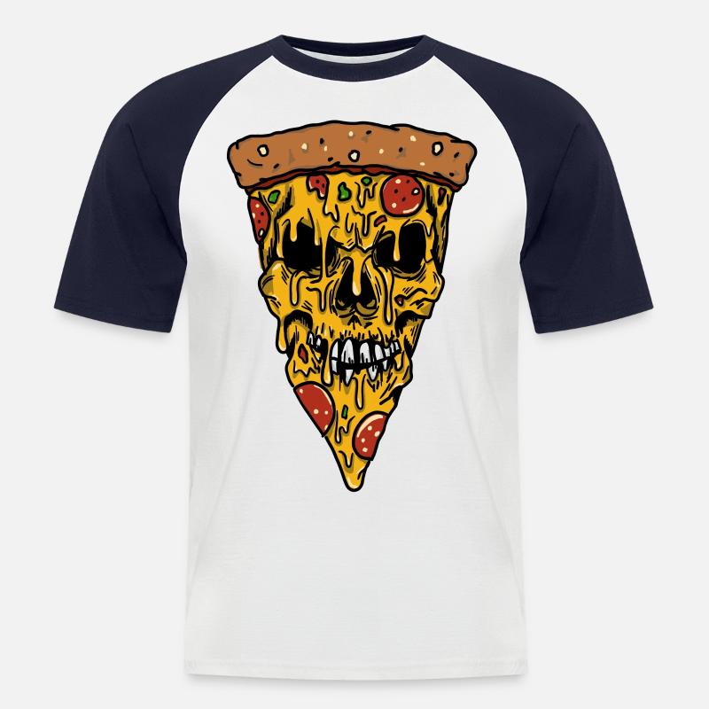 Cheesy Pizza skull - Männer Baseball-T-Shirt - Weiß/Navy