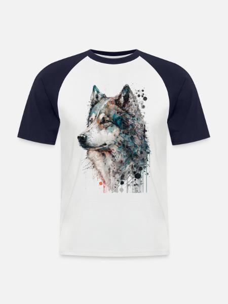 Siberian Husky 03 - Männer Baseball-T-Shirt - Weiß/Navy