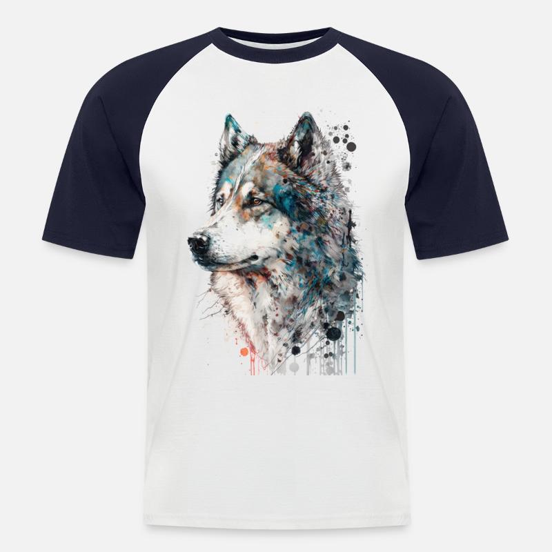 Siberian Husky 03 - Männer Baseball-T-Shirt - Weiß/Navy