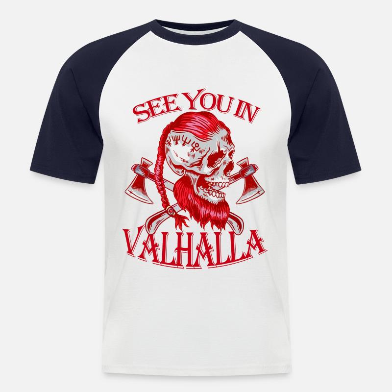 SEE YOU IN VALHALLA - Männer Baseball-T-Shirt - Weiß/Navy