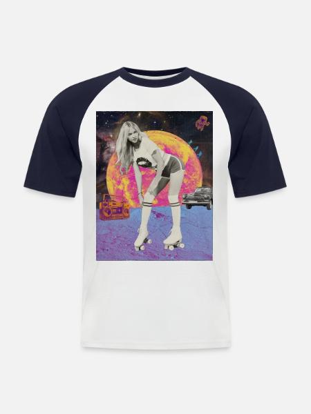 Moon Roller Retro Poster - Men's Baseball T-Shirt - white/navy