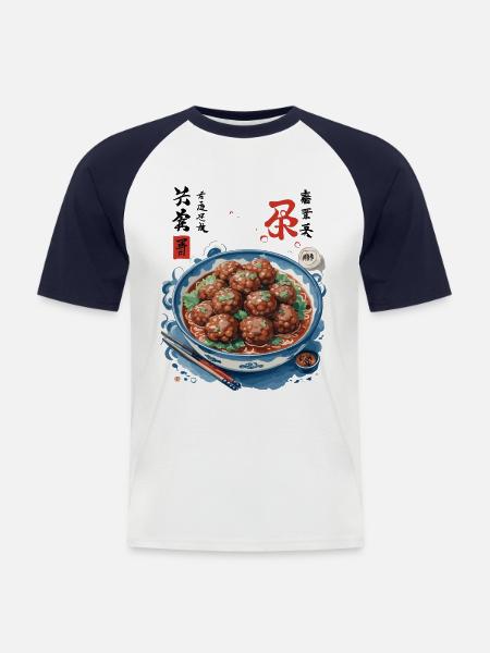 Japansk Ukiyo-e Mat Konst Kött Ramen Soppa - Kortärmad basebolltröja herr - vit/marinblå