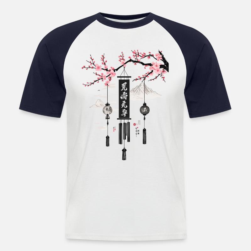 Asiatische Windglocken Kirschblüten Kunst - Männer Baseball-T-Shirt - Weiß/Navy