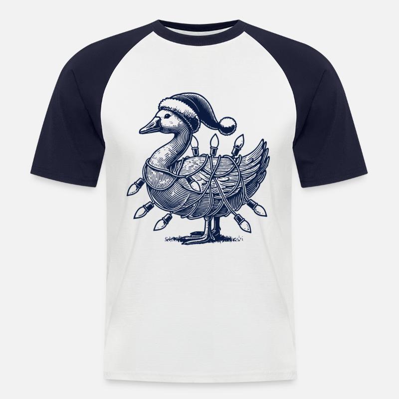 Weihnachten Lustiger Tollpatsch Gans - Männer Baseball-T-Shirt - Weiß/Navy
