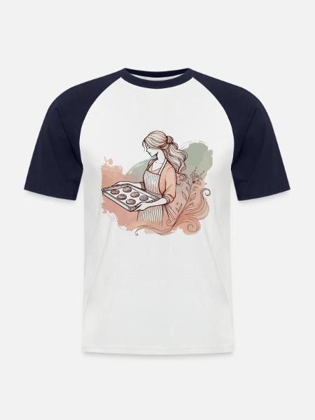 Baking with love Nostalgic flair - Men's Baseball T-Shirt - white/navy