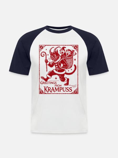 Hälsningar från Krampus rolig Krampus katter folklore - Kortärmad basebolltröja herr - vit/marinblå