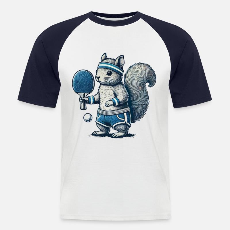 Retro Tischtennis Eichhörnchen Spaß - Männer Baseball-T-Shirt - Weiß/Navy