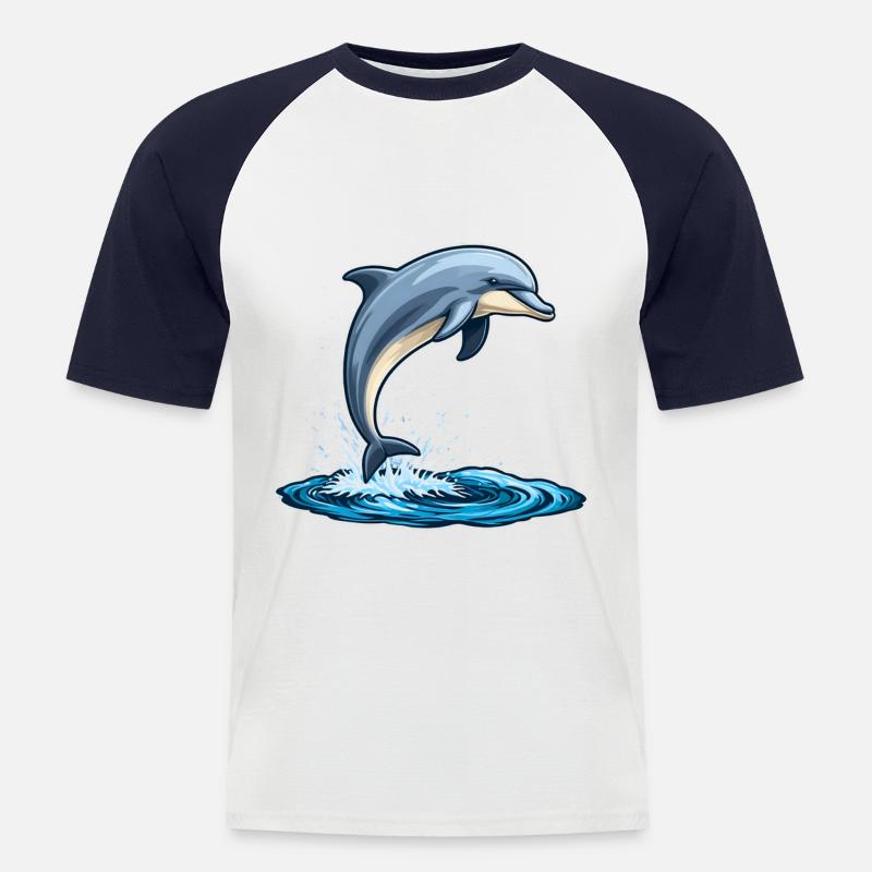Delfin - Männer Baseball-T-Shirt - Weiß/Navy