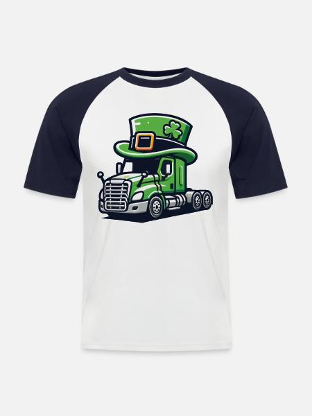 St. Patrick's Day lastebil med topphatt - Kortermet baseball skjorte for menn - hvit/marine