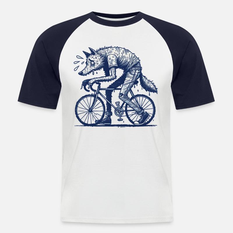 Bicycle Wolf Design Créatif Cyclisme - T-shirt baseball manches courtes Homme - blanc/marine