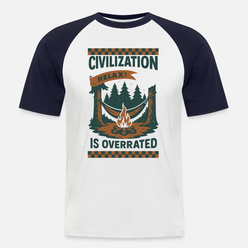 Prepper Survival Bushcrafting Zivilisation - Männer Baseball-T-Shirt - Weiß/Navy