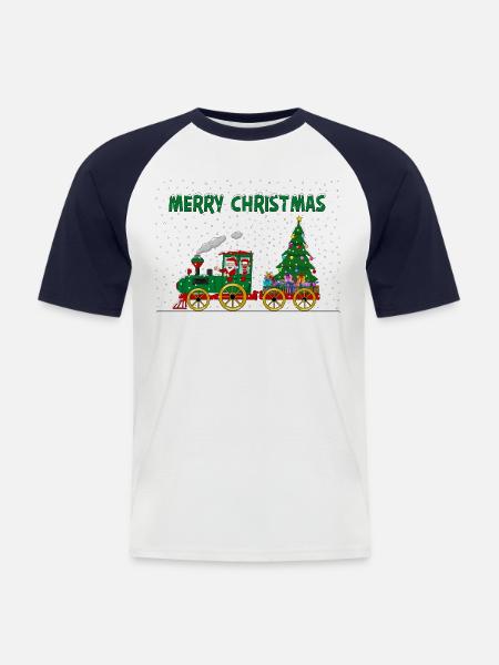 Merry Christmas Christmas Train - Men's Baseball T-Shirt - white/navy