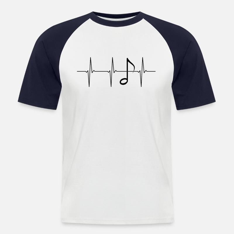 Note EKG Herzschlag Musiker - Männer Baseball-T-Shirt - Weiß/Navy