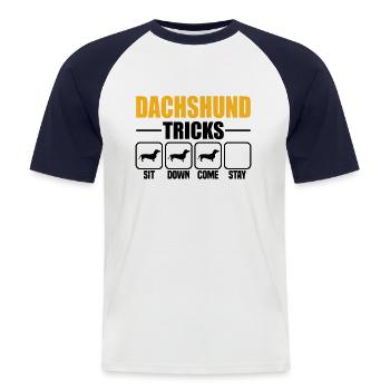 Dachshund Tricks - Men's Baseball T-Shirt - white/navy - Front - Nik (191cm)