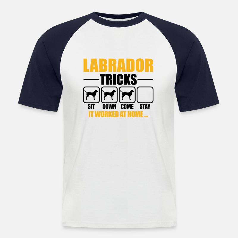 Labrador Tricks - Männer Baseball-T-Shirt - Weiß/Navy