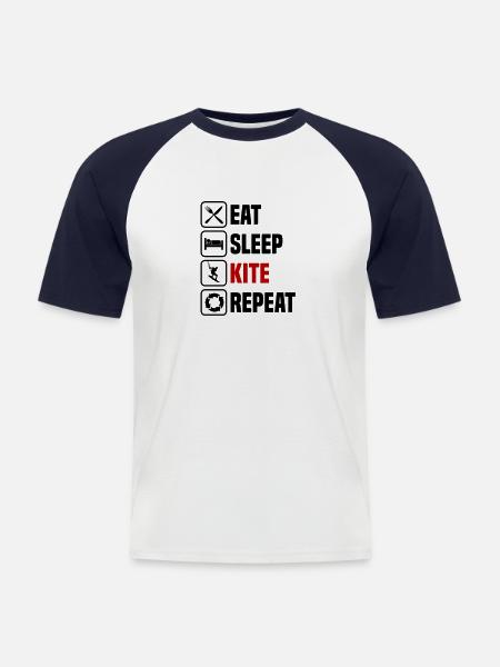 Eating, sleeping, kiting, repeating - Men's Baseball T-Shirt - white/navy