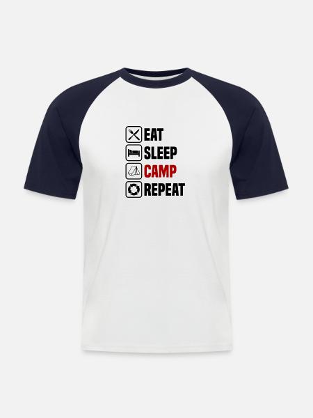 Eat, sleep, camp, repeat - Men's Baseball T-Shirt - white/navy