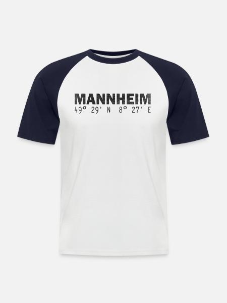 Mannheim coordonnées GPS - T-shirt baseball manches courtes Homme - blanc/marine
