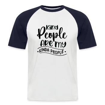 Les gens gentils sont mes gens gentils - Ambiance positive - T-shirt baseball manches courtes Homme - blanc/marine - Devant - Nik (191cm)