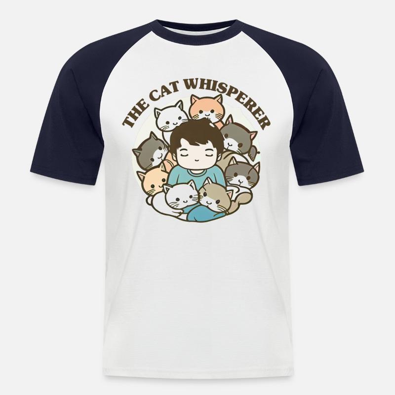 Der Katzenflüsterer - Männer Baseball-T-Shirt - Weiß/Navy