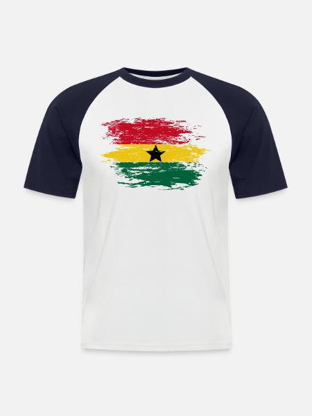 Ghana Map Flag used - Men's Baseball T-Shirt - white/navy
