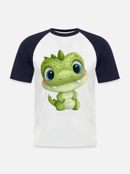 cute baby crocodile with eyes - Men's Baseball T-Shirt - white/navy
