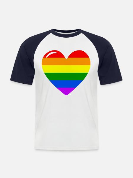 Herz Liebe Regenbogenflagge - Männer Baseball-T-Shirt - Weiß/Navy