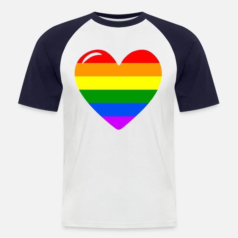 Herz Liebe Regenbogenflagge - Männer Baseball-T-Shirt - Weiß/Navy